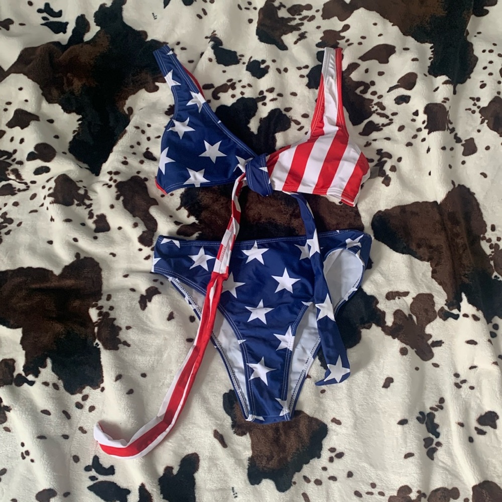 American Flag Bikini USA Fourth of July swimsuit high waisted